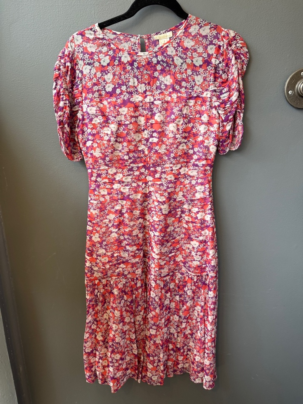 Shoshanna Pink and Purple Floral Midi Dress